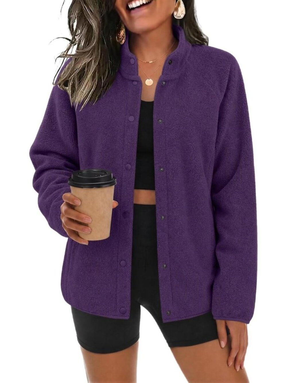 Cozy Fleece Jacket for Women | Button-Up Winter Coat with Pockets, Fall